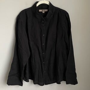 Flax Classic Black Linen Button Up Long Sleeve Blouse Size Large